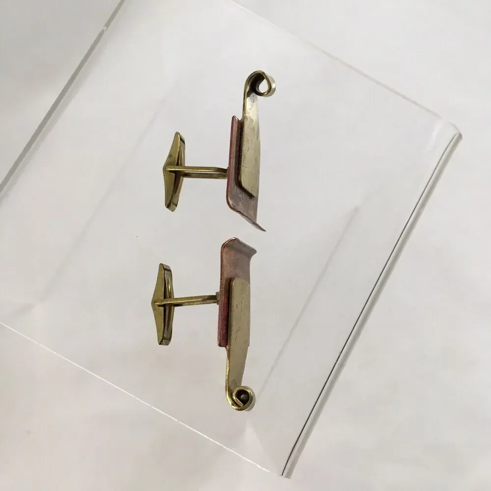 Copper Gold Modernist Abstract Cufflinks Square Sculpture Brutalist Large VTG H1
